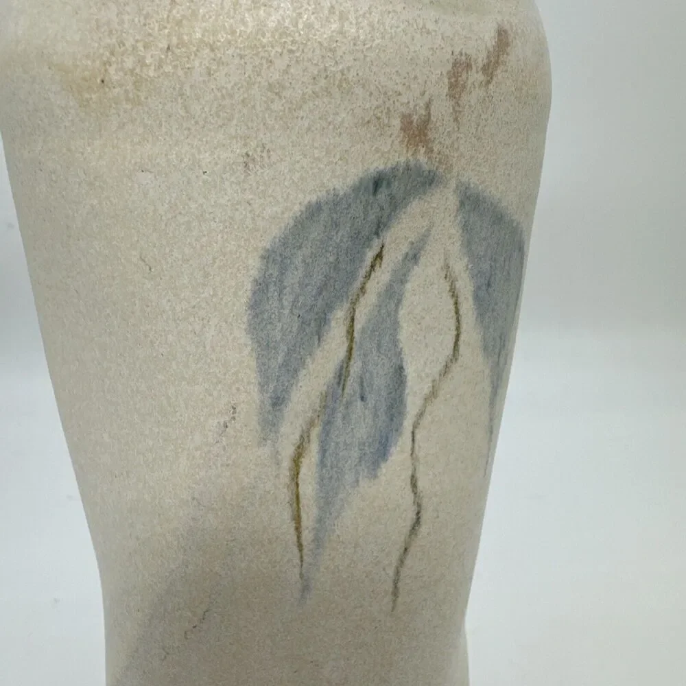 Handmade Ceramic Vase Abstract Blue Leaf Design Rustic Earth Tone Table‎ Decor